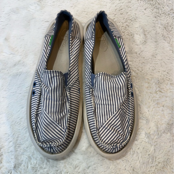 Sanuk Donna Polo blue & white striped sidewalk surfer slip-ons size 8 - Picture 3 of 8